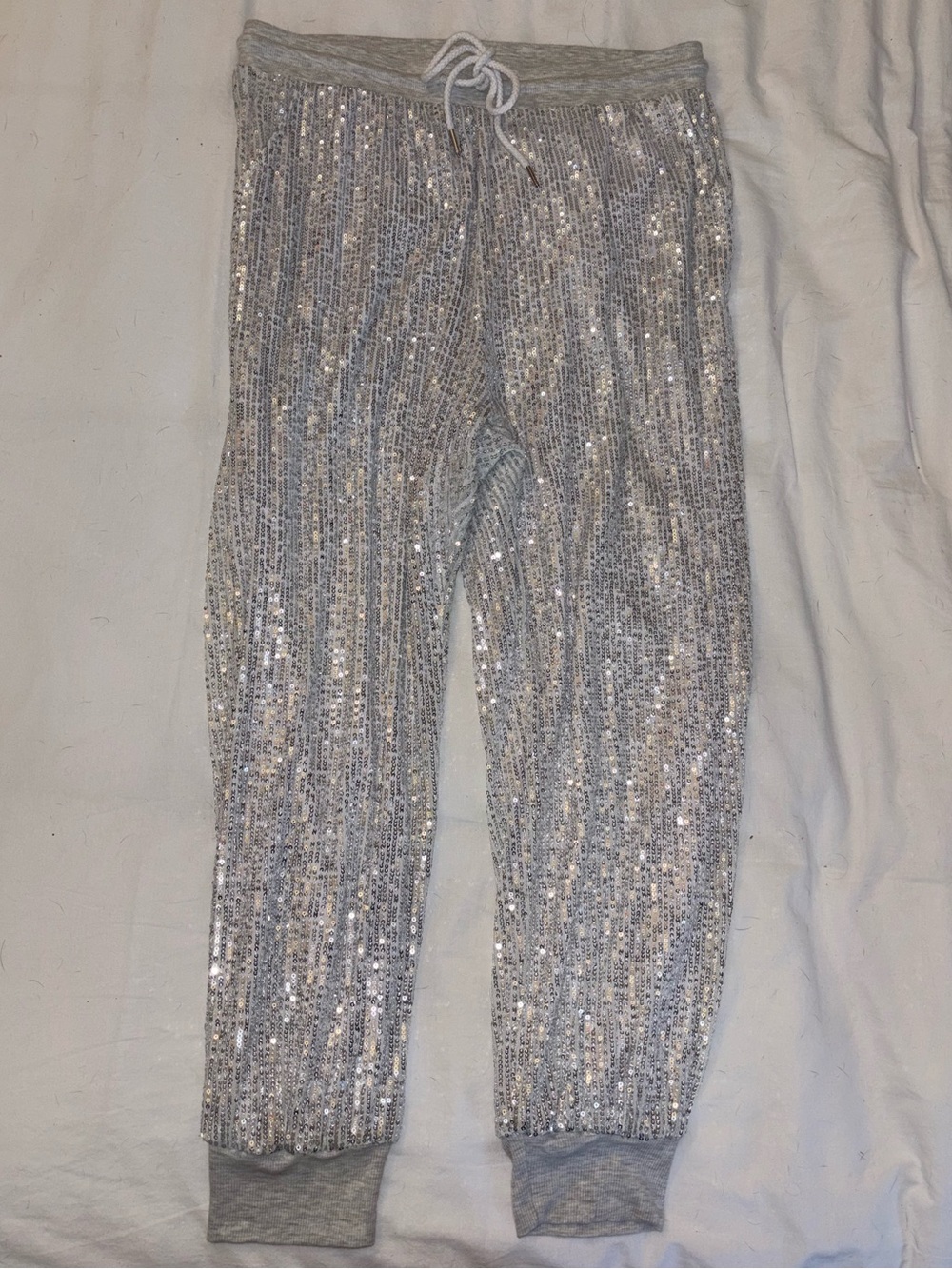 silver sequin joggers